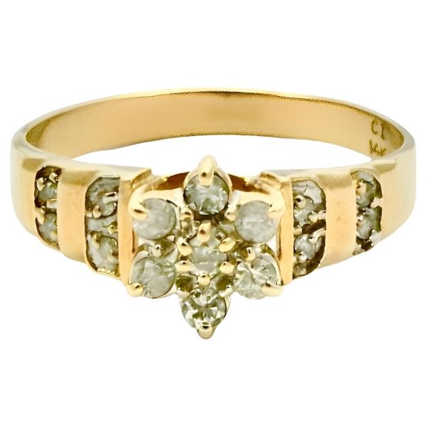 CI 14K Gold and Diamond Flower Cluster Ring circa 1960s