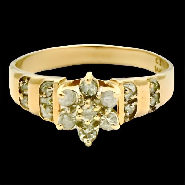 CI 14K Gold and Diamond Flower Cluster Ring circa 1960s