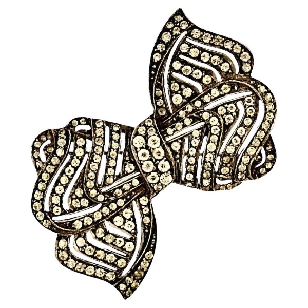 Ciro Sterling Silver Rhinestones Bow Brooch circa 1930s