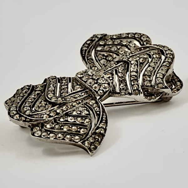 Ciro Sterling Silver Rhinestones Bow Brooch circa 1930s