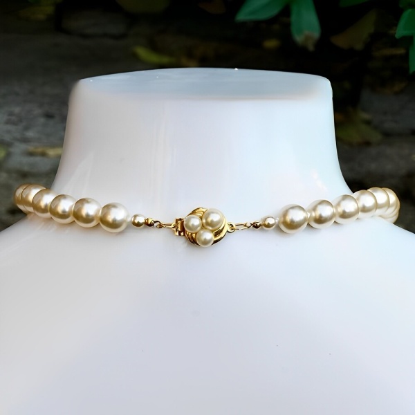 Cream Glass Pearl Necklace Gold Plated Pearl Clasp