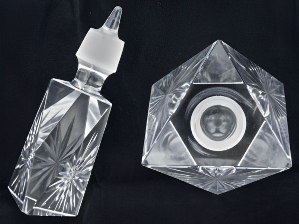 Cut Lead Crystal Perfume Bottle with a Star Design circa 1950s