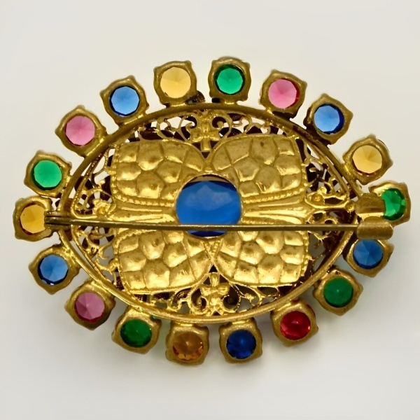 Czech Gilt Multi Coloured Glass Brooch circa 1930s