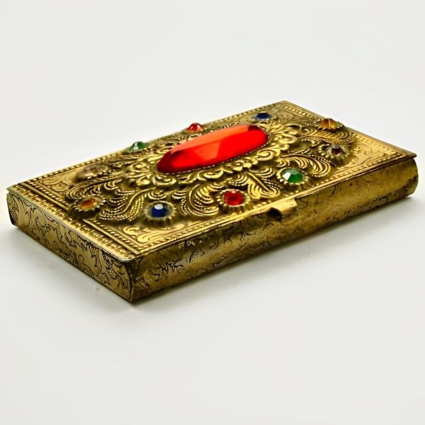 Czech Gilt Metal Ornate Hinged Box with Glass Stones