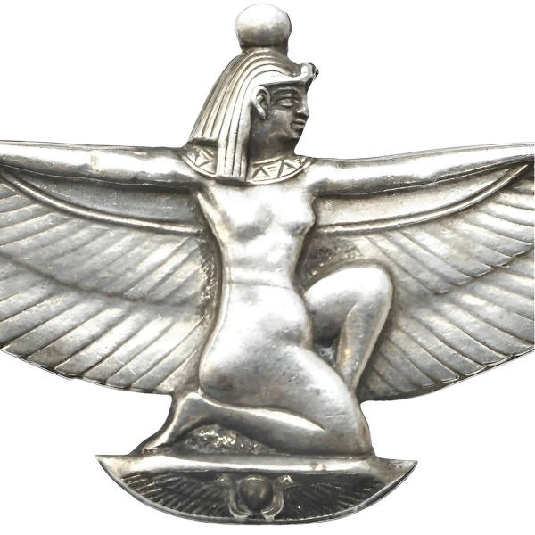 Egyptian Revival Silver Isis Goddess Brooch