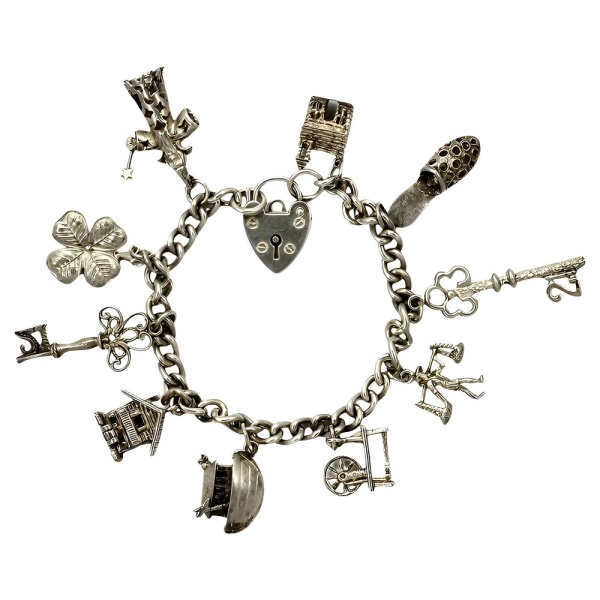 English Sterling Silver Charm Bracelet 1970s