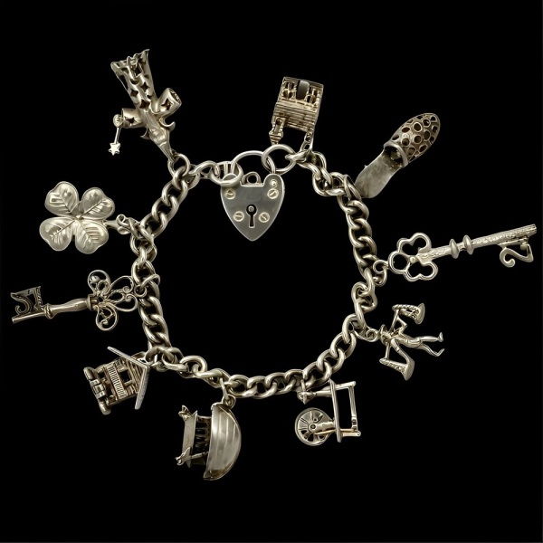 English Sterling Silver Charm Bracelet 1970s