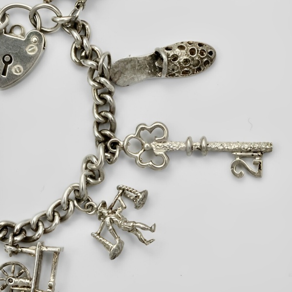 English Sterling Silver Charm Bracelet 1970s