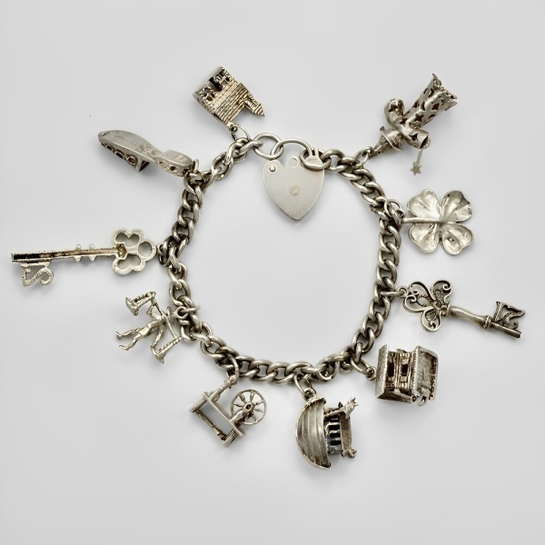 English Sterling Silver Charm Bracelet 1970s