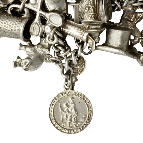 English Sterling Silver Double Link Charm Bracelet