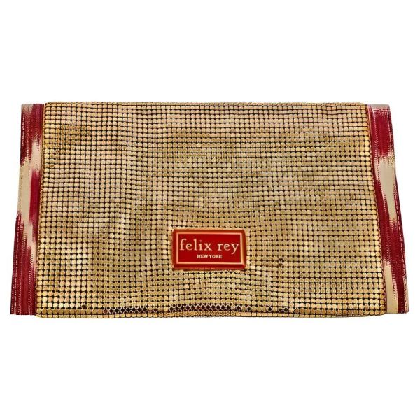 Felix Rey New York Gold Mesh Pink White Clutch Bag