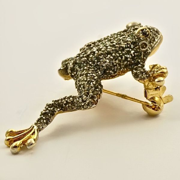 Gold and Silver Plated Iridescent Frog Brooch circa 1980s