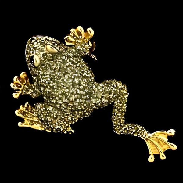 Gold and Silver Plated Iridescent Frog Brooch circa 1980s