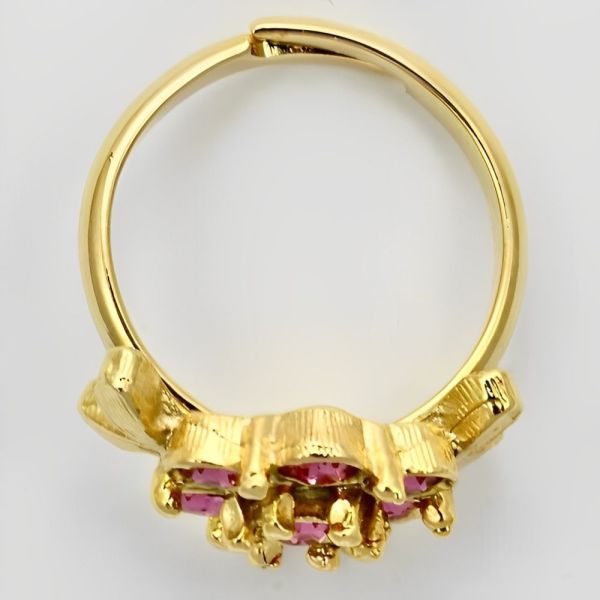 Gold Plated Pink Crystal Flower Ring circa 1970s