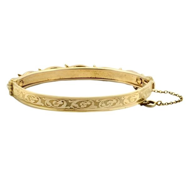 Gold Plated and Faux Pearl Bangle Bracelet circa 1950s