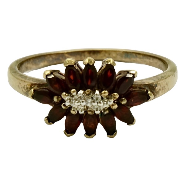 Gold Plated and Garnet Ring with Clear Crystals