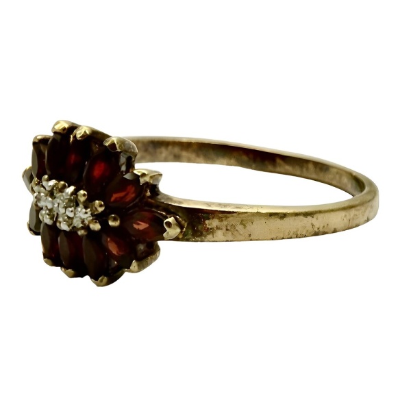 Gold Plated and Garnet Ring with Clear Crystals