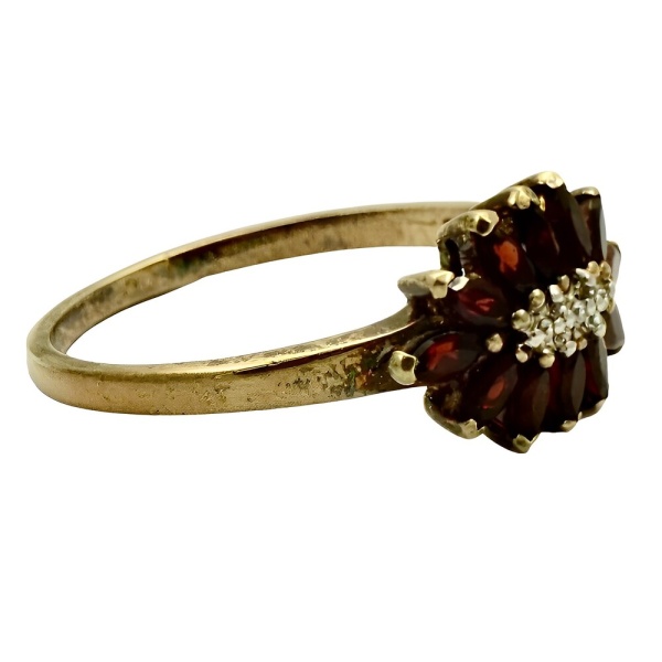 Gold Plated and Garnet Ring with Clear Crystals