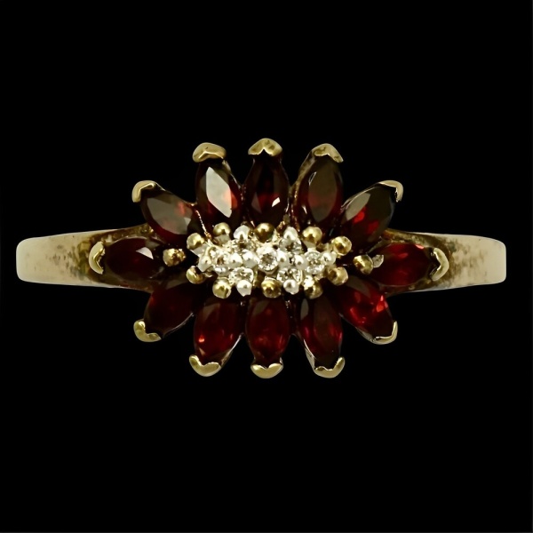 Gold Plated and Garnet Ring with Clear Crystals