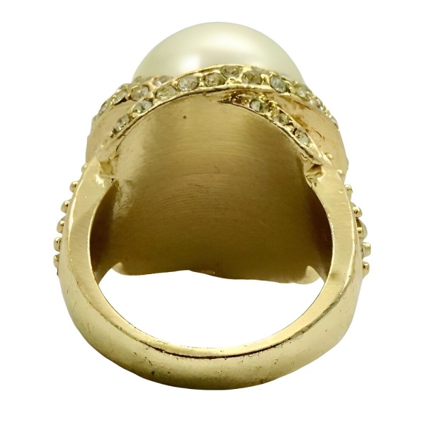 Gold Plated Faux Pearl and Crystals Cocktail Ring