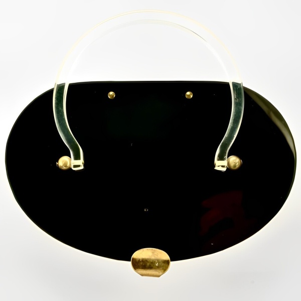 Gold Plated Black and Clear Lucite Handbag circa 1950s