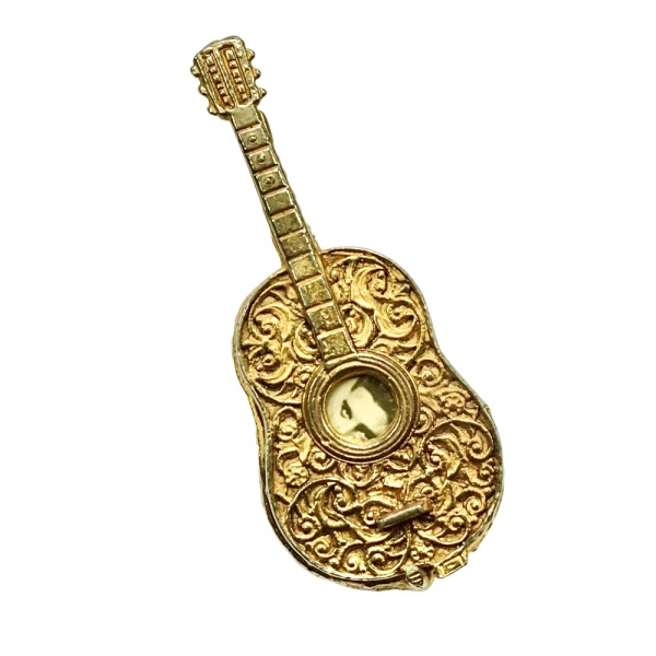 Gold Plated Guitar Brooch with Pop Idol Photos 1950s