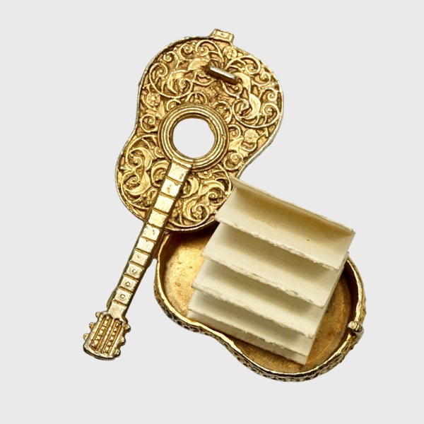 Gold Plated Guitar Brooch with Pop Idol Photos 1950s