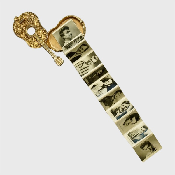 Gold Plated Guitar Brooch with Pop Idol Photos 1950s