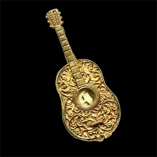 Gold Plated Guitar Brooch with Pop Idol Photos 1950s