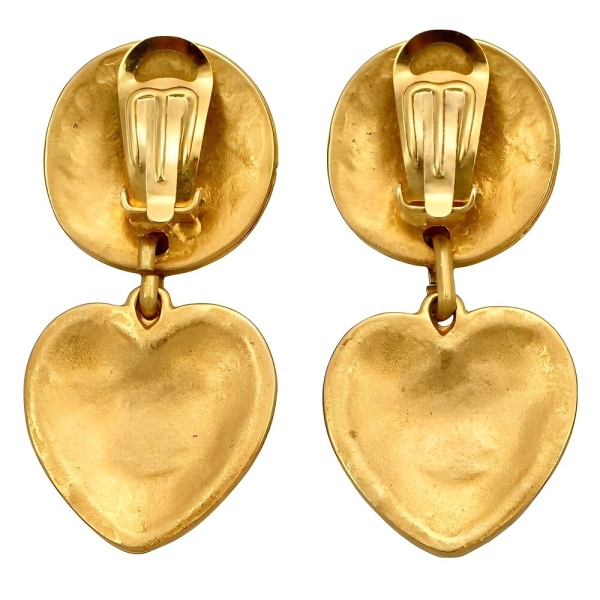 Gold Plated Byzantine Design Heart Earrings circa 1980s