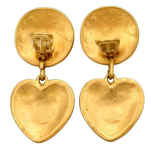 Gold Plated Byzantine Design Heart Earrings circa 1980s