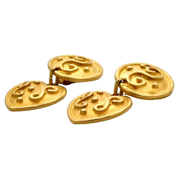 Gold Plated Byzantine Design Heart Earrings circa 1980s