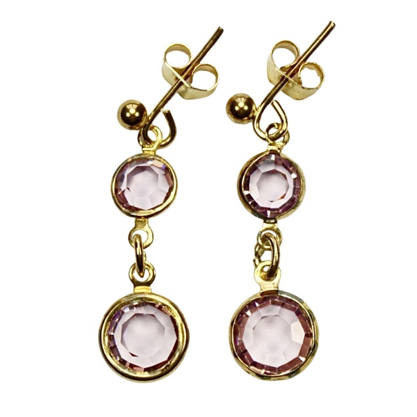 Gold Plated Drop Earrings with Pale Lilac Glass Crystals