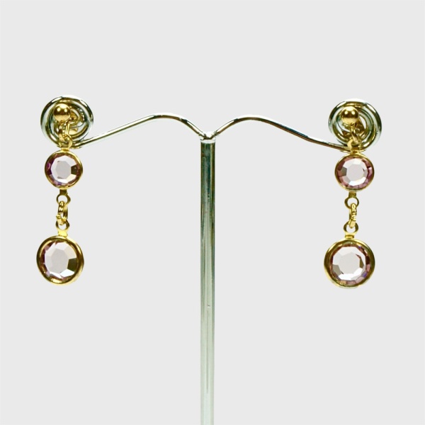 Gold Plated Drop Earrings with Pale Lilac Glass Crystals