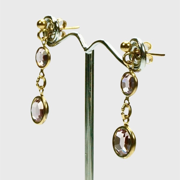 Gold Plated Drop Earrings with Pale Lilac Glass Crystals