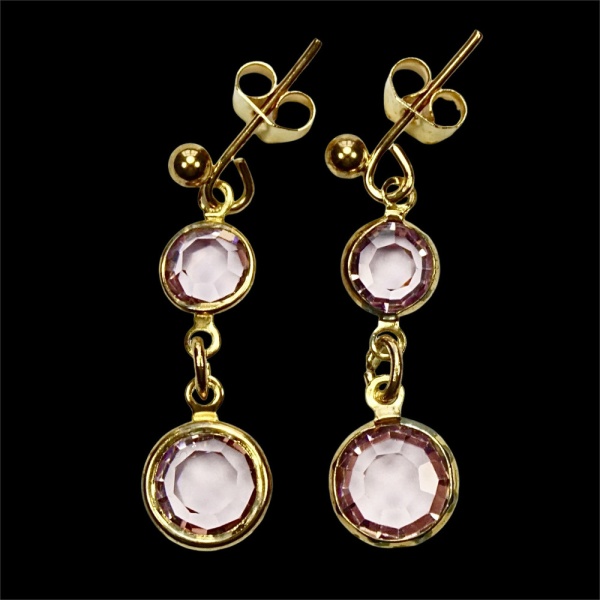 Gold Plated Drop Earrings with Pale Lilac Glass Crystals