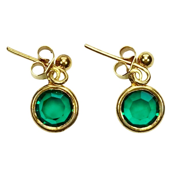 Gold Plated Drop Earrings with Green Glass Crystals