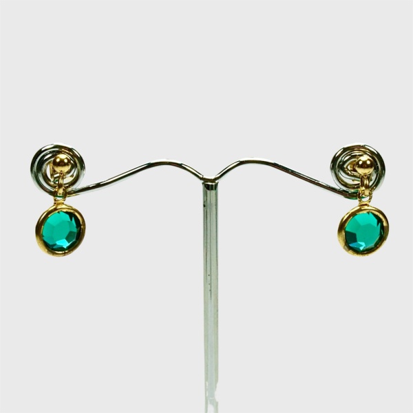 Gold Plated Drop Earrings with Green Glass Crystals