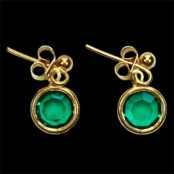 Gold Plated Drop Earrings with Green Glass Crystals