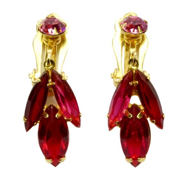 Gold Plated Pink Clip On Drop Earrings