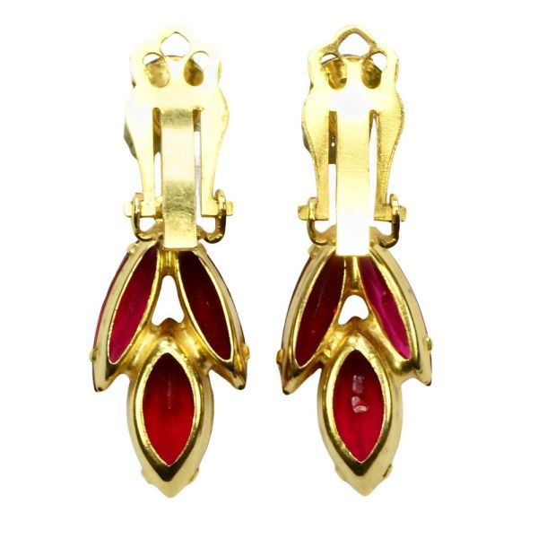 Gold Plated Pink Clip On Drop Earrings