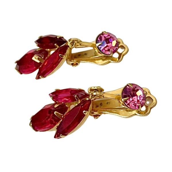 Gold Plated Pink Clip On Drop Earrings