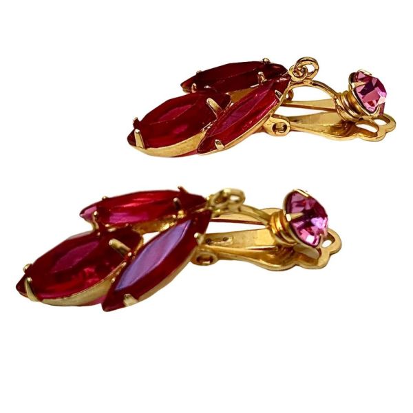 Gold Plated Pink Clip On Drop Earrings