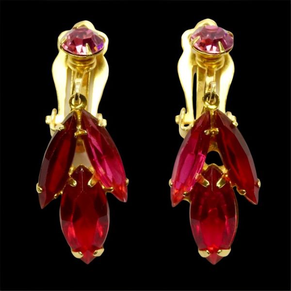 Gold Plated Pink Clip On Drop Earrings