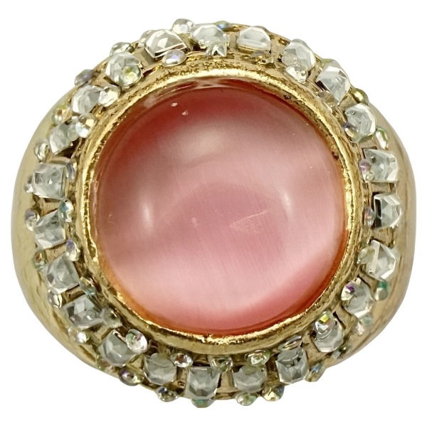 Gold Plated Pink Moonglow Crystals Cocktail Ring