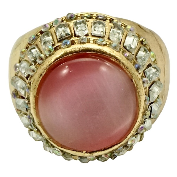 Gold Plated Pink Moonglow Crystals Cocktail Ring