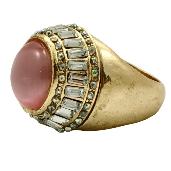 Gold Plated Pink Moonglow Crystals Cocktail Ring