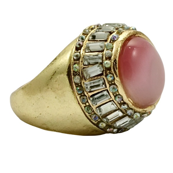 Gold Plated Pink Moonglow Crystals Cocktail Ring