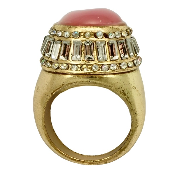 Gold Plated Pink Moonglow Crystals Cocktail Ring