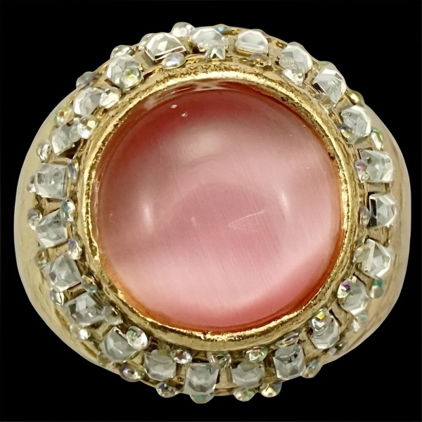 Gold Plated Pink Moonglow Crystals Cocktail Ring